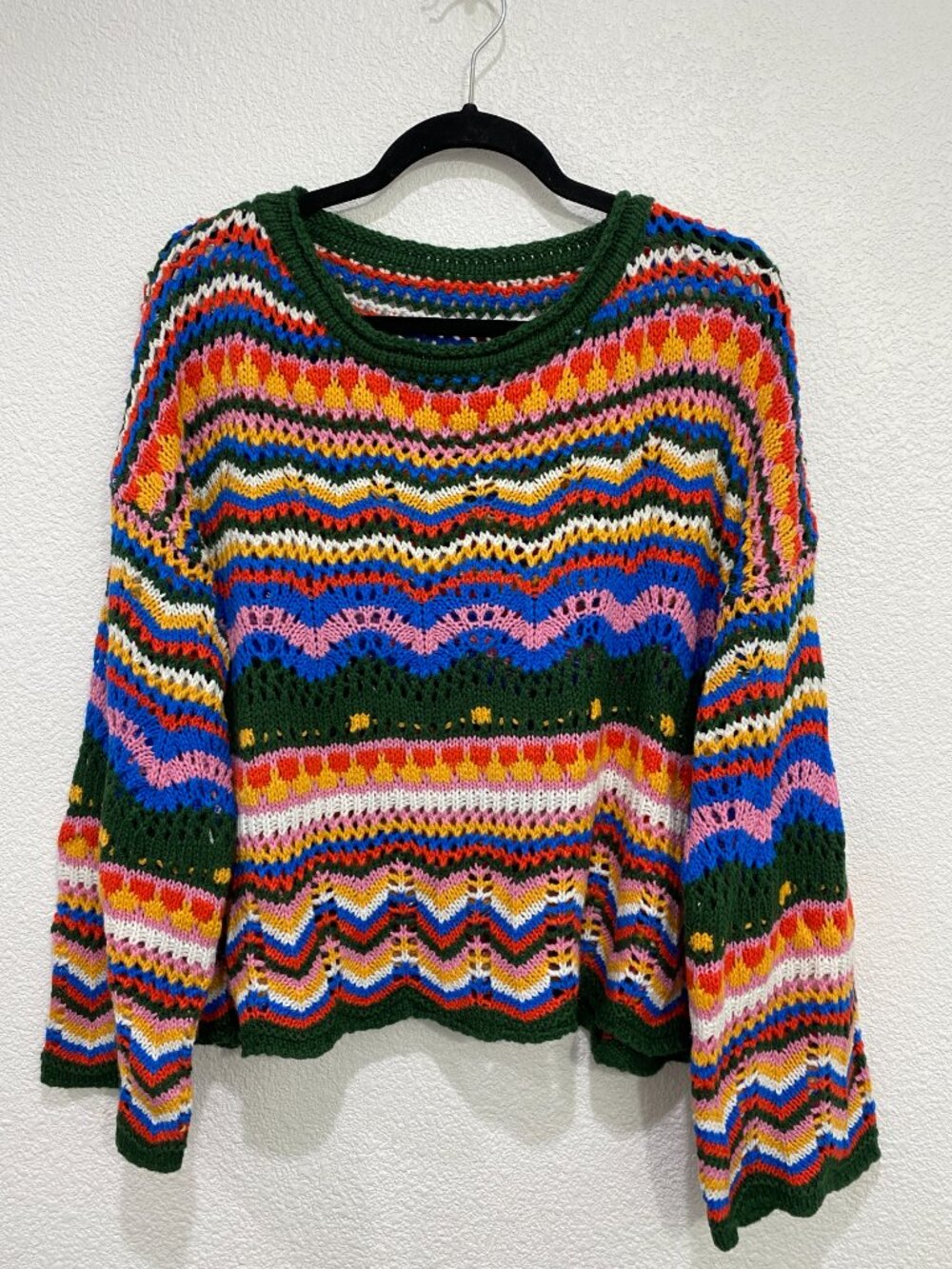SHEIN Chevron Stripe Crochet Knit Bell Sleeve Sweater Multi-Color Size S - Picture 3 of 7